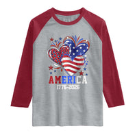 America 1776-2026 Patriotic Hearts Raglan Shirt Semiquincentennial 250th Anniversary Red White Blue Stars and Stripes