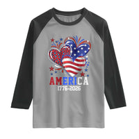 America 1776-2026 Patriotic Hearts Raglan Shirt Semiquincentennial 250th Anniversary Red White Blue Stars and Stripes