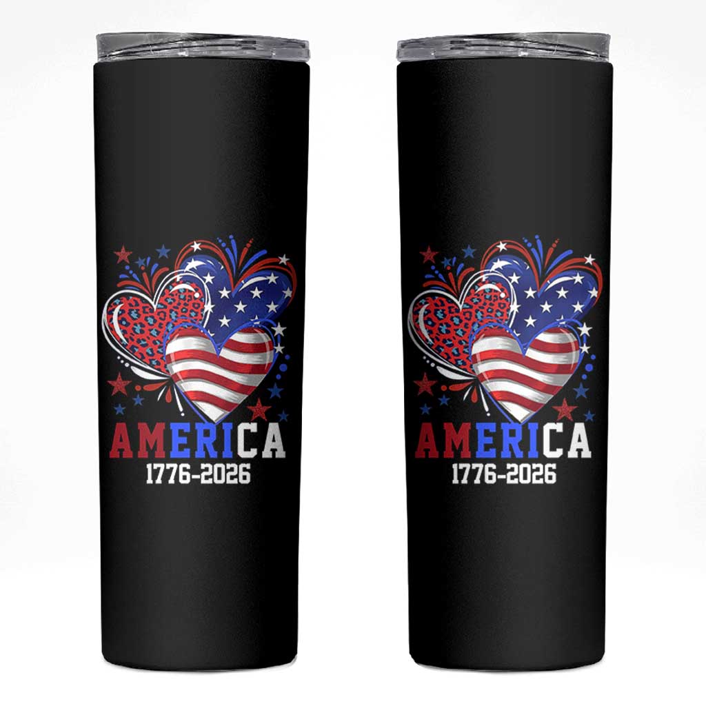 America 1776-2026 Patriotic Hearts Skinny Tumbler Semiquincentennial 250th Anniversary Red White Blue Stars and Stripes