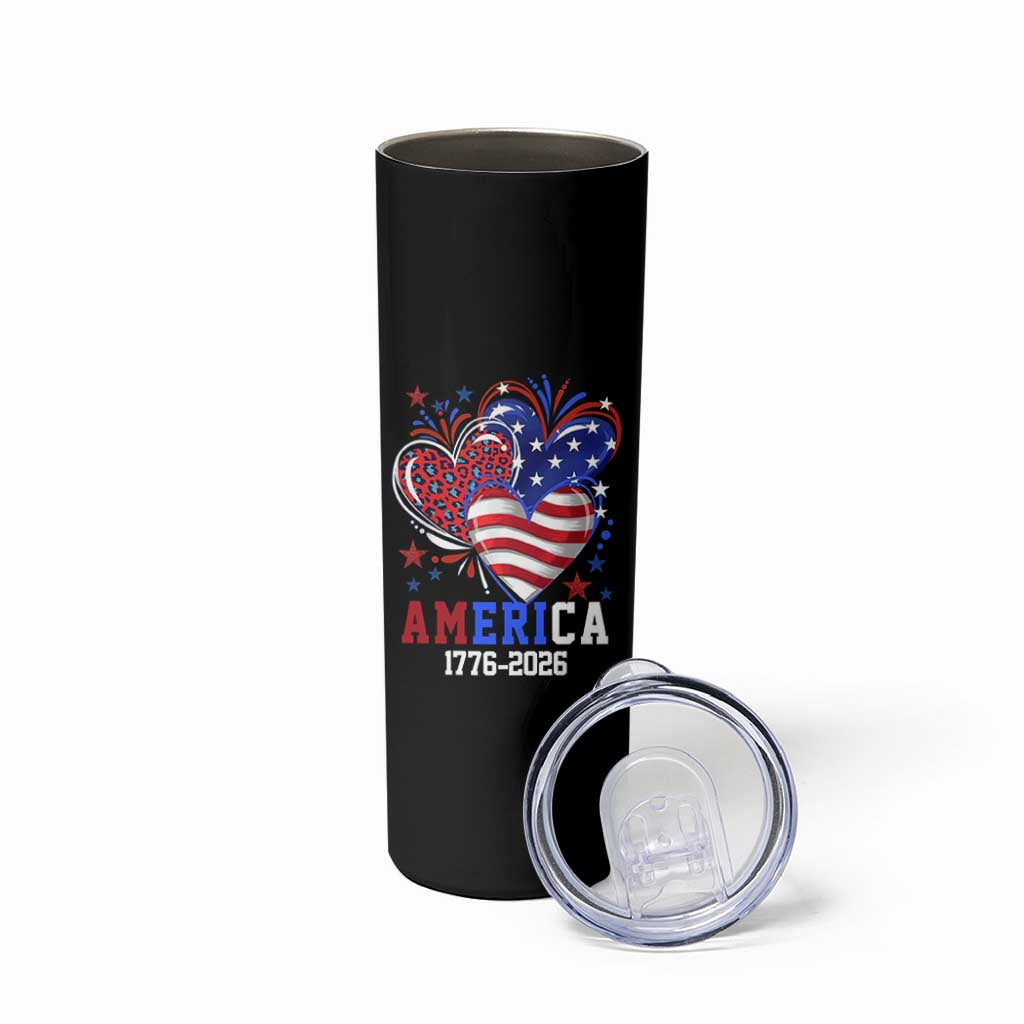 America 1776-2026 Patriotic Hearts Skinny Tumbler Semiquincentennial 250th Anniversary Red White Blue Stars and Stripes