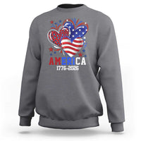 America 1776-2026 Patriotic Hearts Sweatshirt Semiquincentennial 250th Anniversary Red White Blue Stars and Stripes
