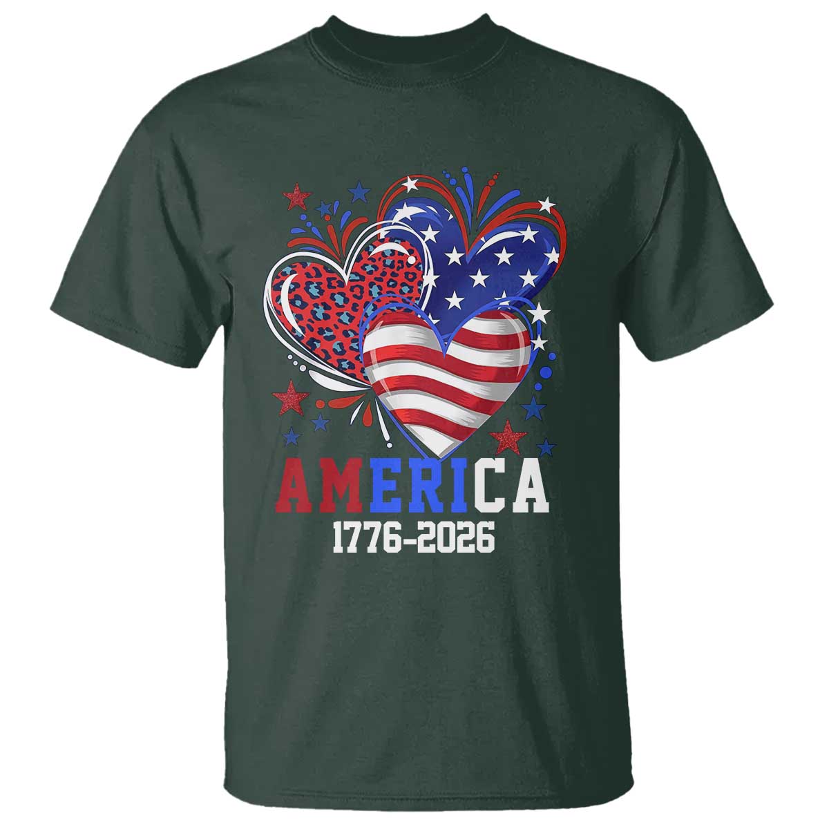 America 1776-2026 Patriotic Hearts T Shirt Semiquincentennial 250th Anniversary Red White Blue Stars and Stripes