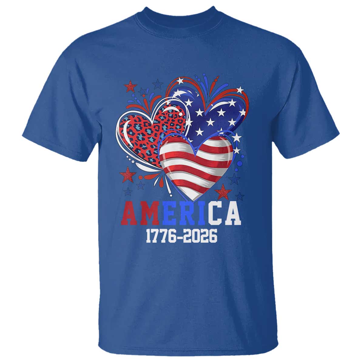 America 1776-2026 Patriotic Hearts T Shirt Semiquincentennial 250th Anniversary Red White Blue Stars and Stripes