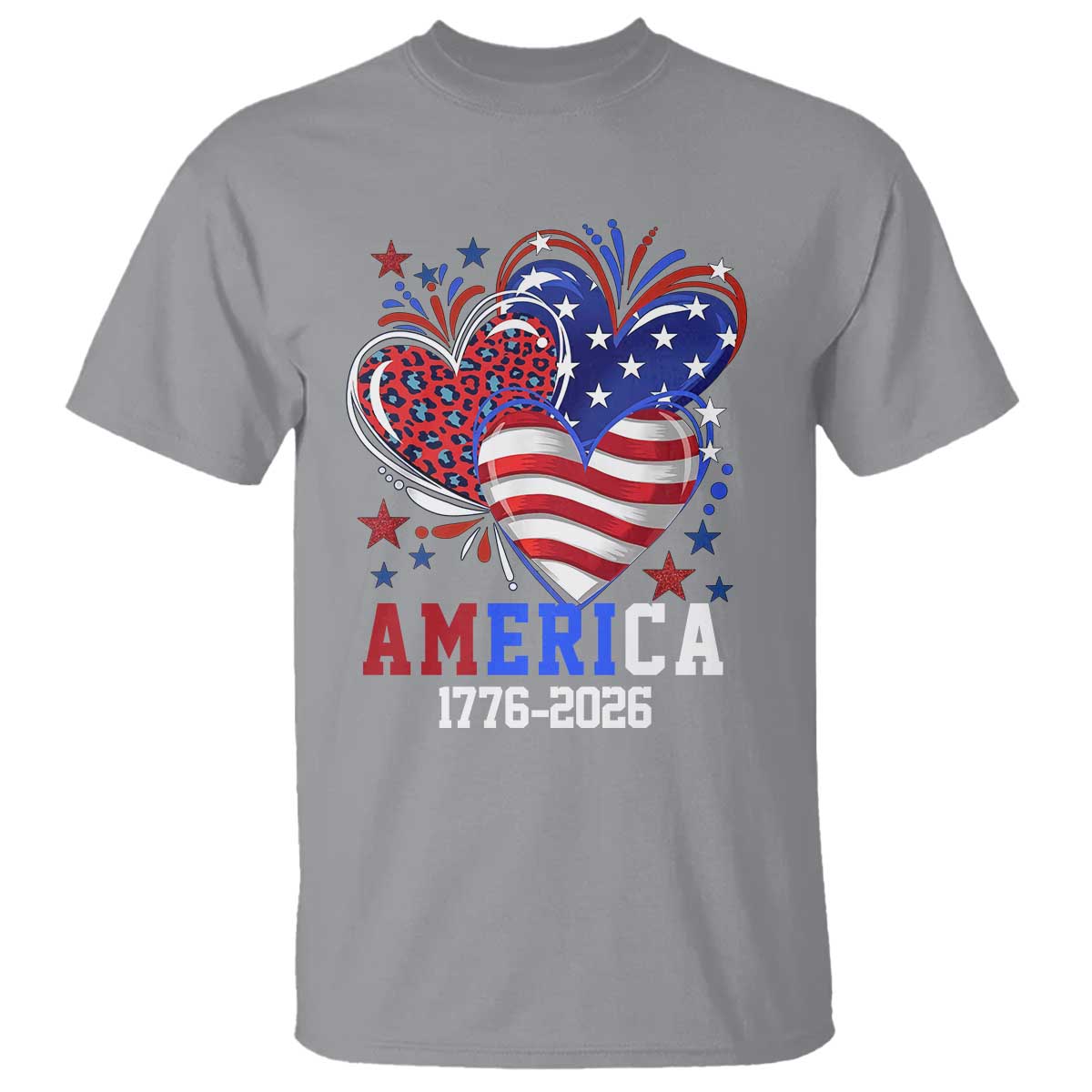 America 1776-2026 Patriotic Hearts T Shirt Semiquincentennial 250th Anniversary Red White Blue Stars and Stripes