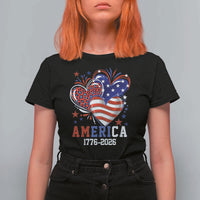 America 1776-2026 Patriotic Hearts T Shirt For Women Semiquincentennial 250th Anniversary Red White Blue Stars and Stripes