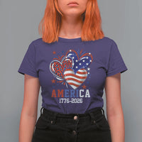 America 1776-2026 Patriotic Hearts T Shirt For Women Semiquincentennial 250th Anniversary Red White Blue Stars and Stripes