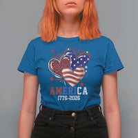 America 1776-2026 Patriotic Hearts T Shirt For Women Semiquincentennial 250th Anniversary Red White Blue Stars and Stripes