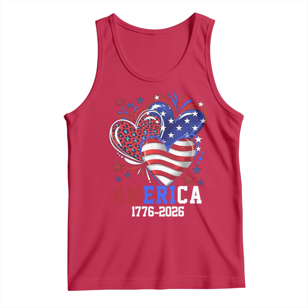 America 1776-2026 Patriotic Hearts Tank Top Semiquincentennial 250th Anniversary Red White Blue Stars and Stripes