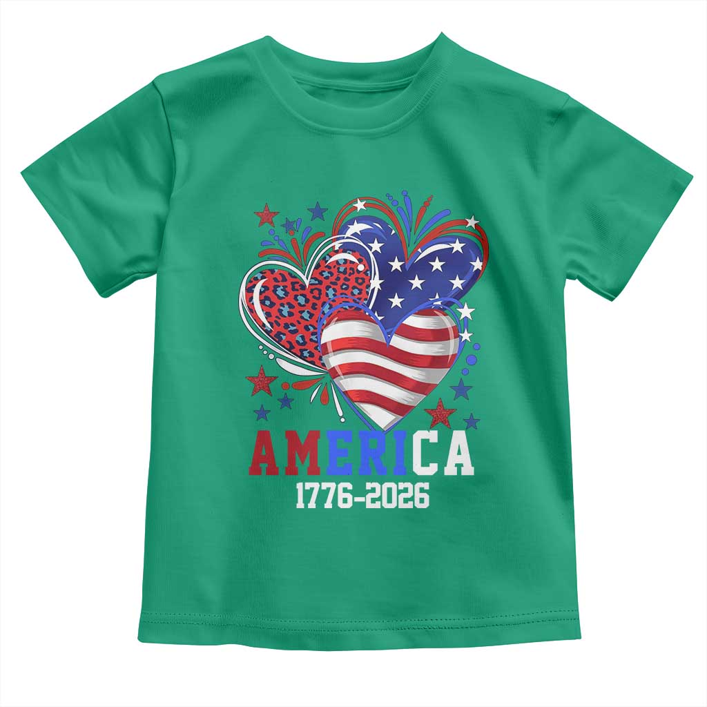 America 1776-2026 Patriotic Hearts Toddler T Shirt Semiquincentennial 250th Anniversary Red White Blue Stars and Stripes