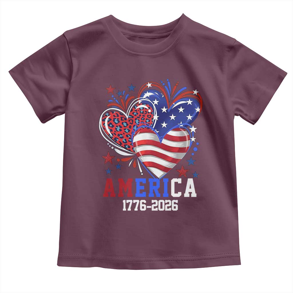 America 1776-2026 Patriotic Hearts Toddler T Shirt Semiquincentennial 250th Anniversary Red White Blue Stars and Stripes