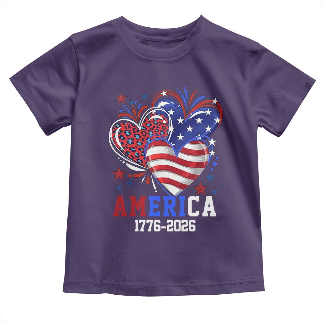 America 1776-2026 Patriotic Hearts Toddler T Shirt Semiquincentennial 250th Anniversary Red White Blue Stars and Stripes