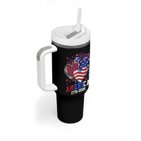 America 1776-2026 Patriotic Hearts Tumbler With Handle Semiquincentennial 250th Anniversary Red White Blue Stars and Stripes