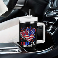 America 1776-2026 Patriotic Hearts Tumbler With Handle Semiquincentennial 250th Anniversary Red White Blue Stars and Stripes