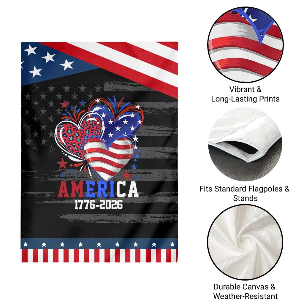 America 1776-2026 Patriotic Hearts Patriotic Garden Flag Semiquincentennial 250th Anniversary Red White Blue Stars and Stripes