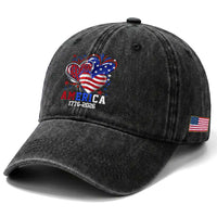 America 1776-2026 Patriotic Hearts Washed Cotton Baseball Cap Semiquincentennial 250th Anniversary Red White Blue Stars and Stripes