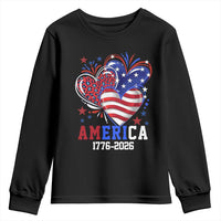 America 1776-2026 Patriotic Hearts Youth Sweatshirt Semiquincentennial 250th Anniversary Red White Blue Stars and Stripes