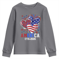 America 1776-2026 Patriotic Hearts Youth Sweatshirt Semiquincentennial 250th Anniversary Red White Blue Stars and Stripes