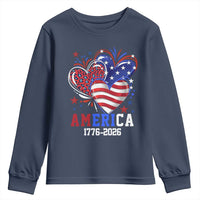 America 1776-2026 Patriotic Hearts Youth Sweatshirt Semiquincentennial 250th Anniversary Red White Blue Stars and Stripes
