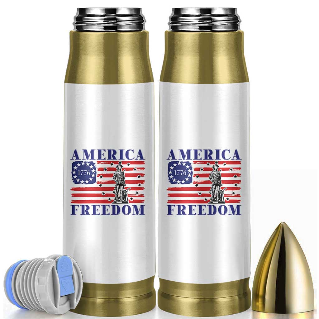 America Freedom 1776 Revolutionary War Bullet Tumbler Minuteman Betsy Ross Flag Patriotic History