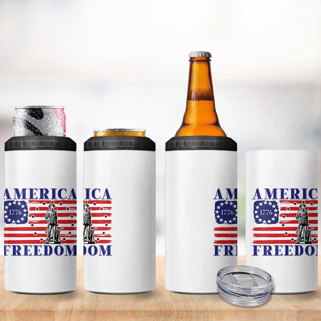 America Freedom 1776 Revolutionary War 4 in 1 Can Cooler Tumbler Minuteman Betsy Ross Flag Patriotic History