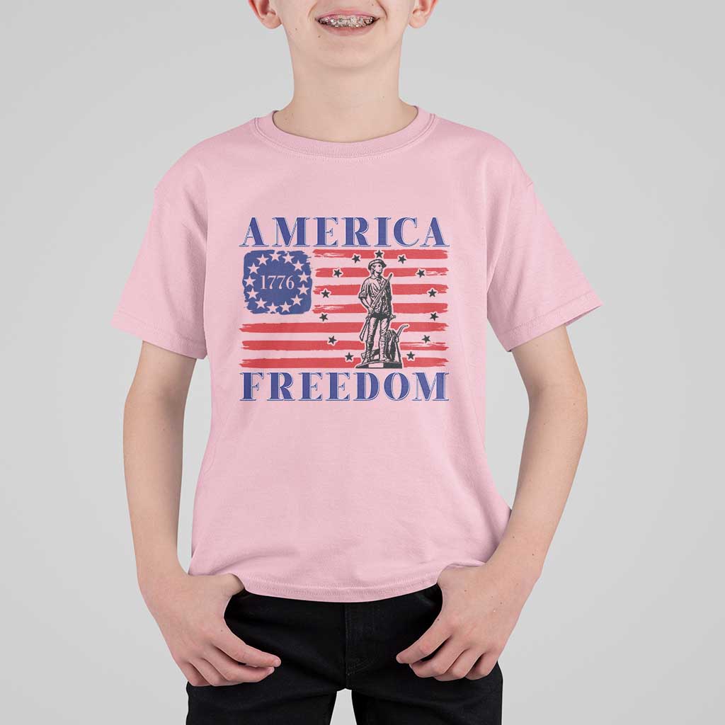 America Freedom 1776 Revolutionary War T Shirt For Kid Minuteman Betsy Ross Flag Patriotic History