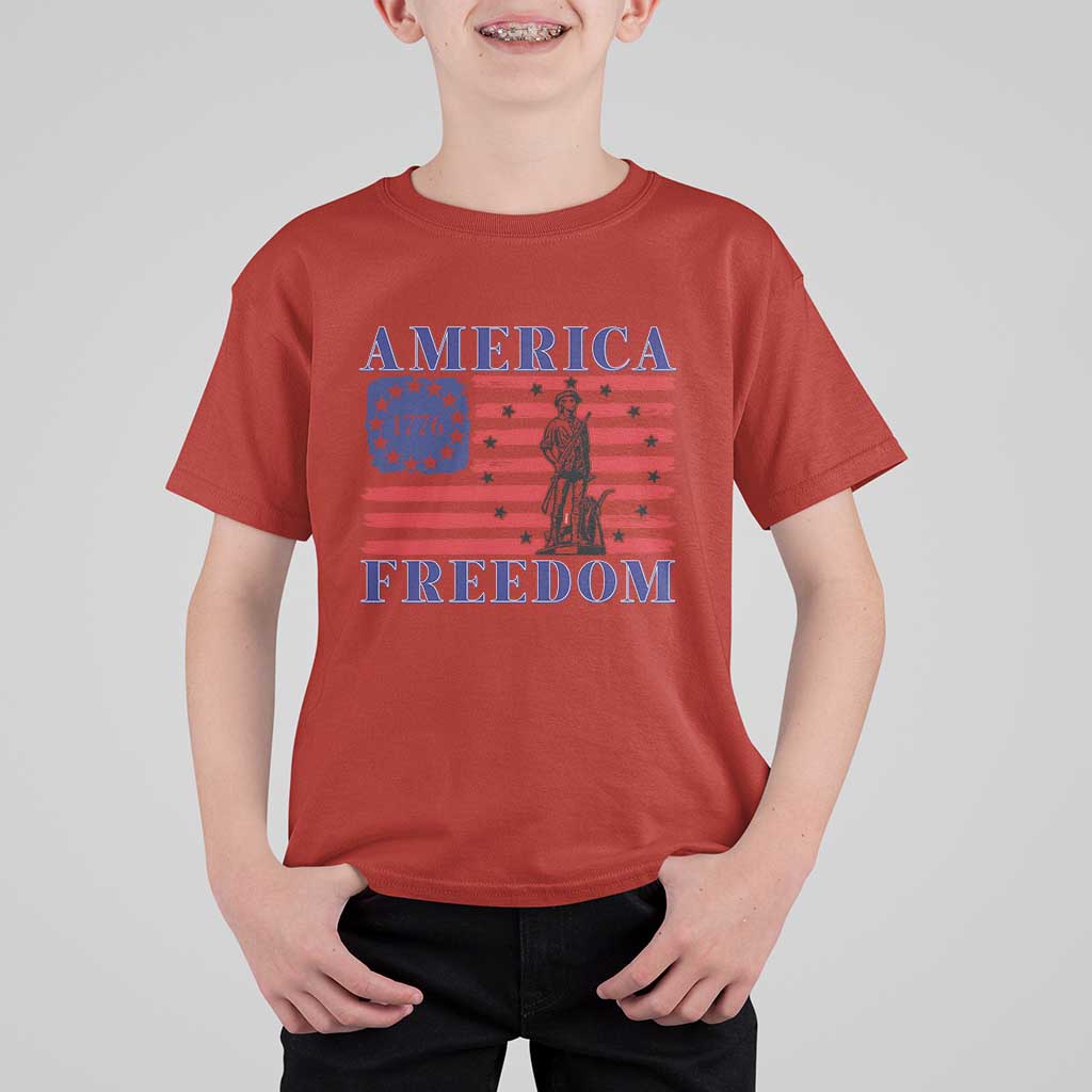 America Freedom 1776 Revolutionary War T Shirt For Kid Minuteman Betsy Ross Flag Patriotic History