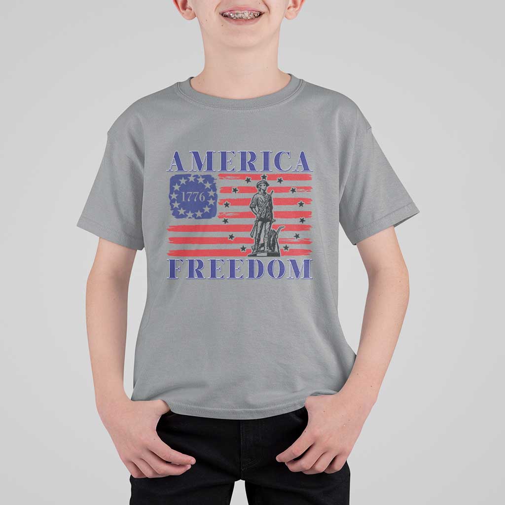 America Freedom 1776 Revolutionary War T Shirt For Kid Minuteman Betsy Ross Flag Patriotic History