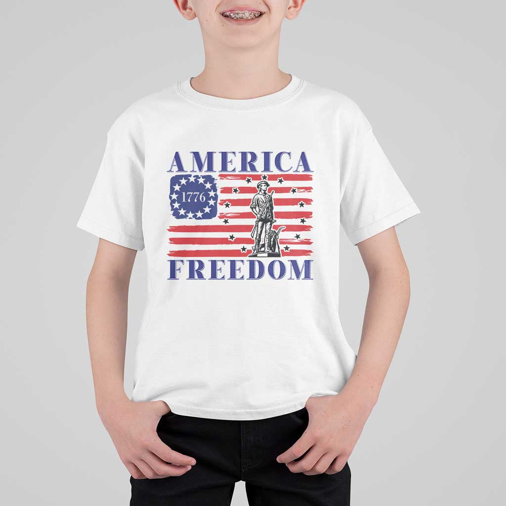 America Freedom 1776 Revolutionary War T Shirt For Kid Minuteman Betsy Ross Flag Patriotic History