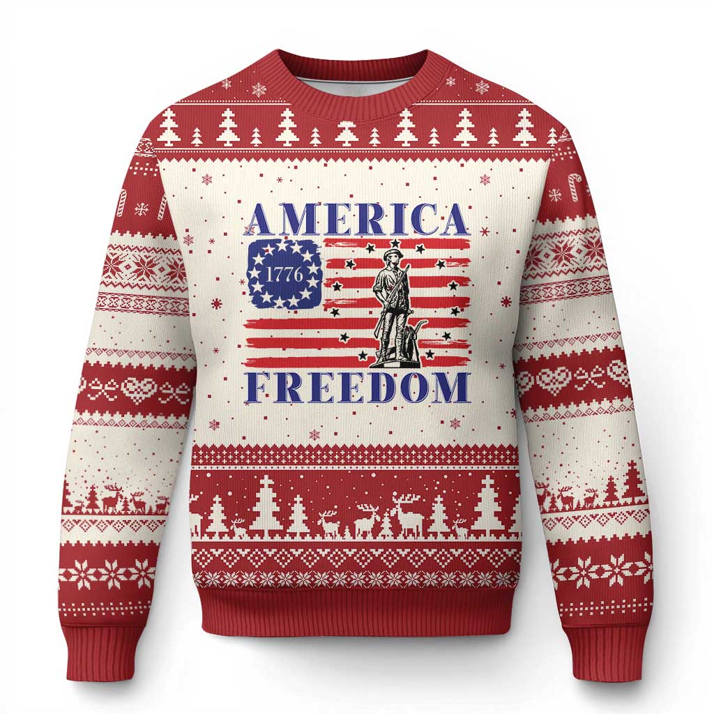 America Freedom 1776 Revolutionary War Ugly Christmas Sweater Minuteman Betsy Ross Flag Patriotic History