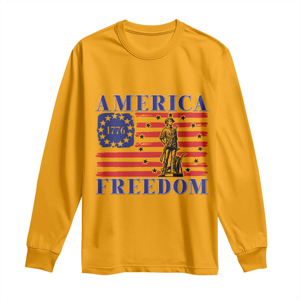 America Freedom 1776 Revolutionary War Long Sleeve Shirt Minuteman Betsy Ross Flag Patriotic History