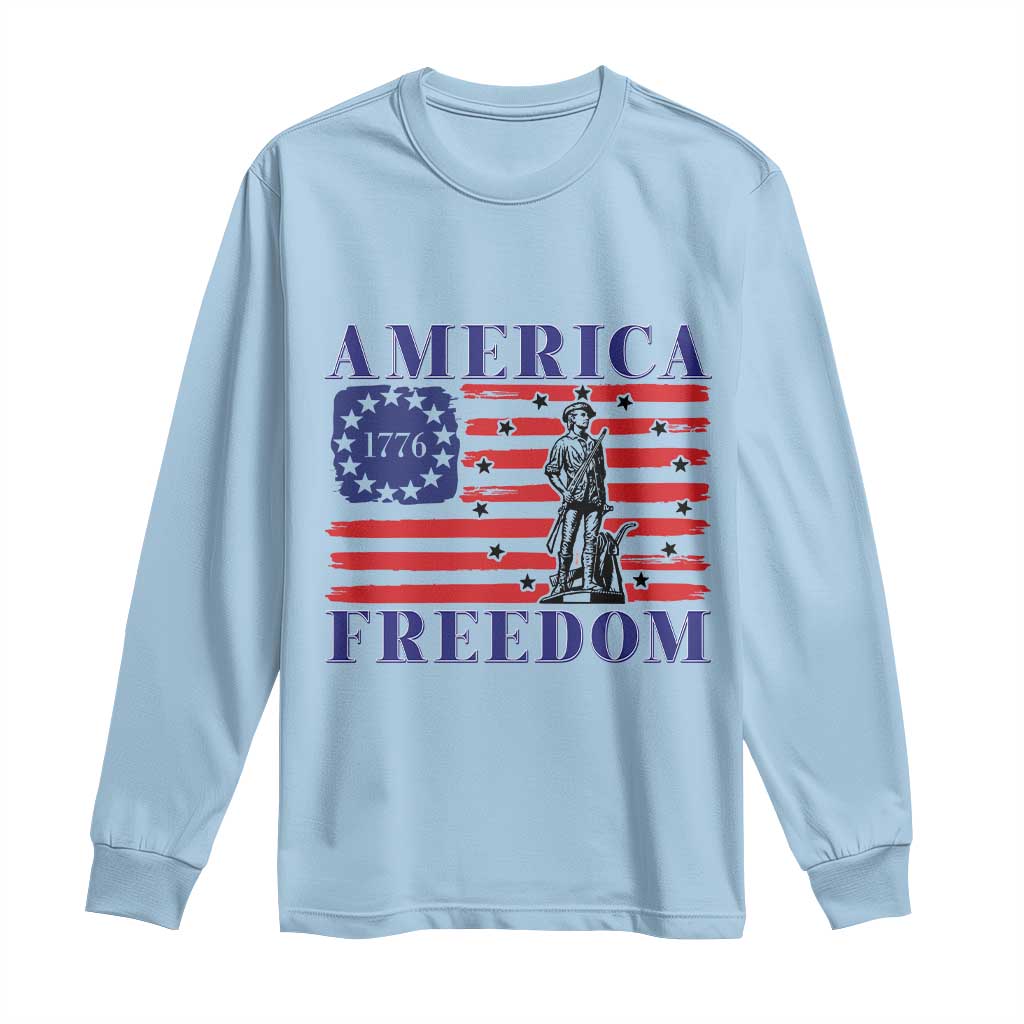 America Freedom 1776 Revolutionary War Long Sleeve Shirt Minuteman Betsy Ross Flag Patriotic History