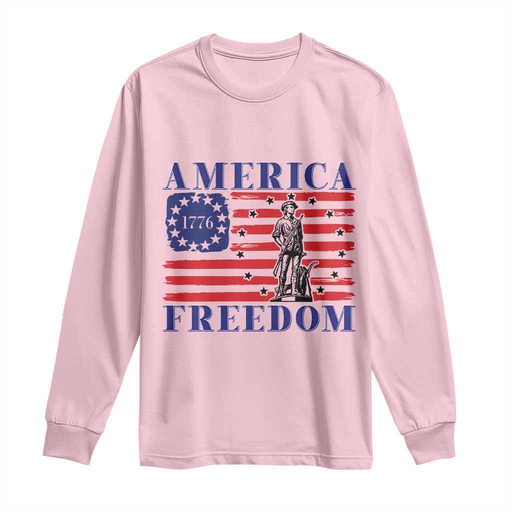 America Freedom 1776 Revolutionary War Long Sleeve Shirt Minuteman Betsy Ross Flag Patriotic History