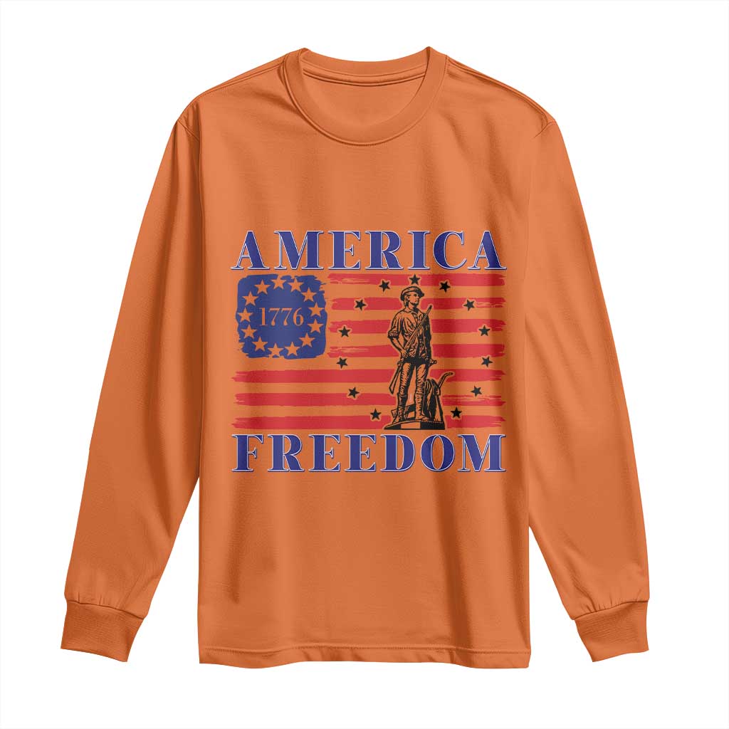 America Freedom 1776 Revolutionary War Long Sleeve Shirt Minuteman Betsy Ross Flag Patriotic History