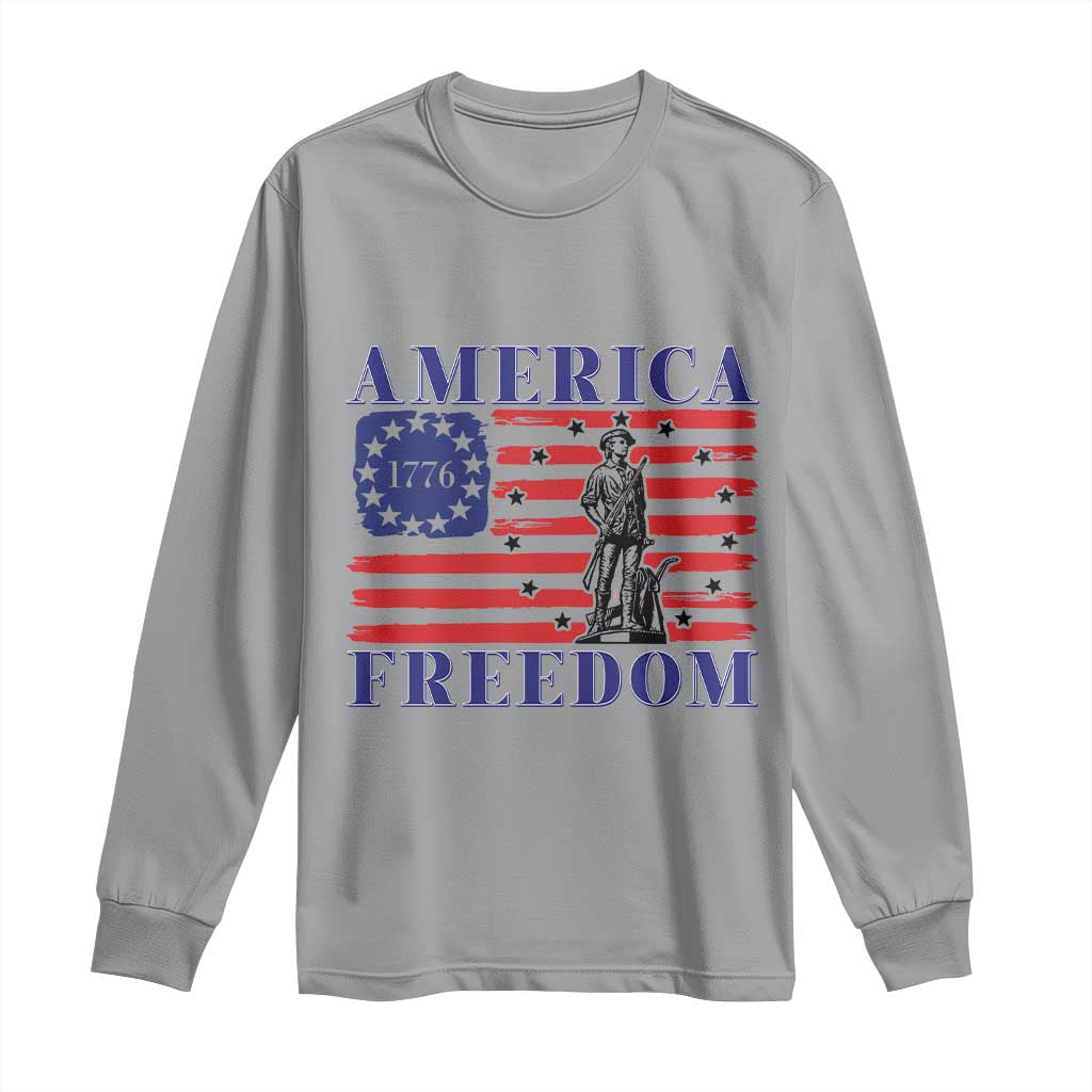 America Freedom 1776 Revolutionary War Long Sleeve Shirt Minuteman Betsy Ross Flag Patriotic History