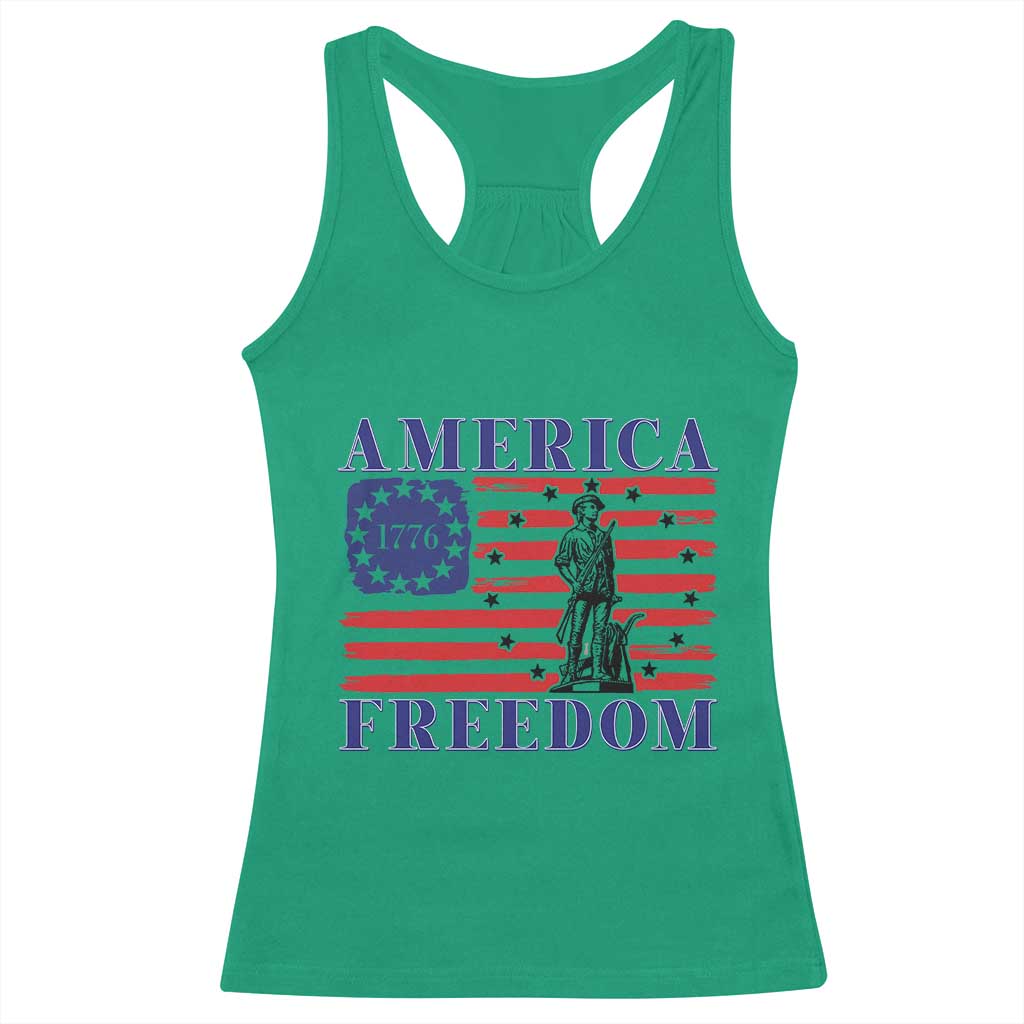 America Freedom 1776 Revolutionary War Racerback Tank Top Minuteman Betsy Ross Flag Patriotic History