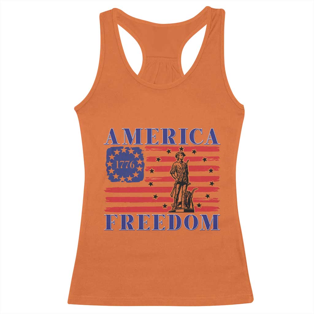 America Freedom 1776 Revolutionary War Racerback Tank Top Minuteman Betsy Ross Flag Patriotic History