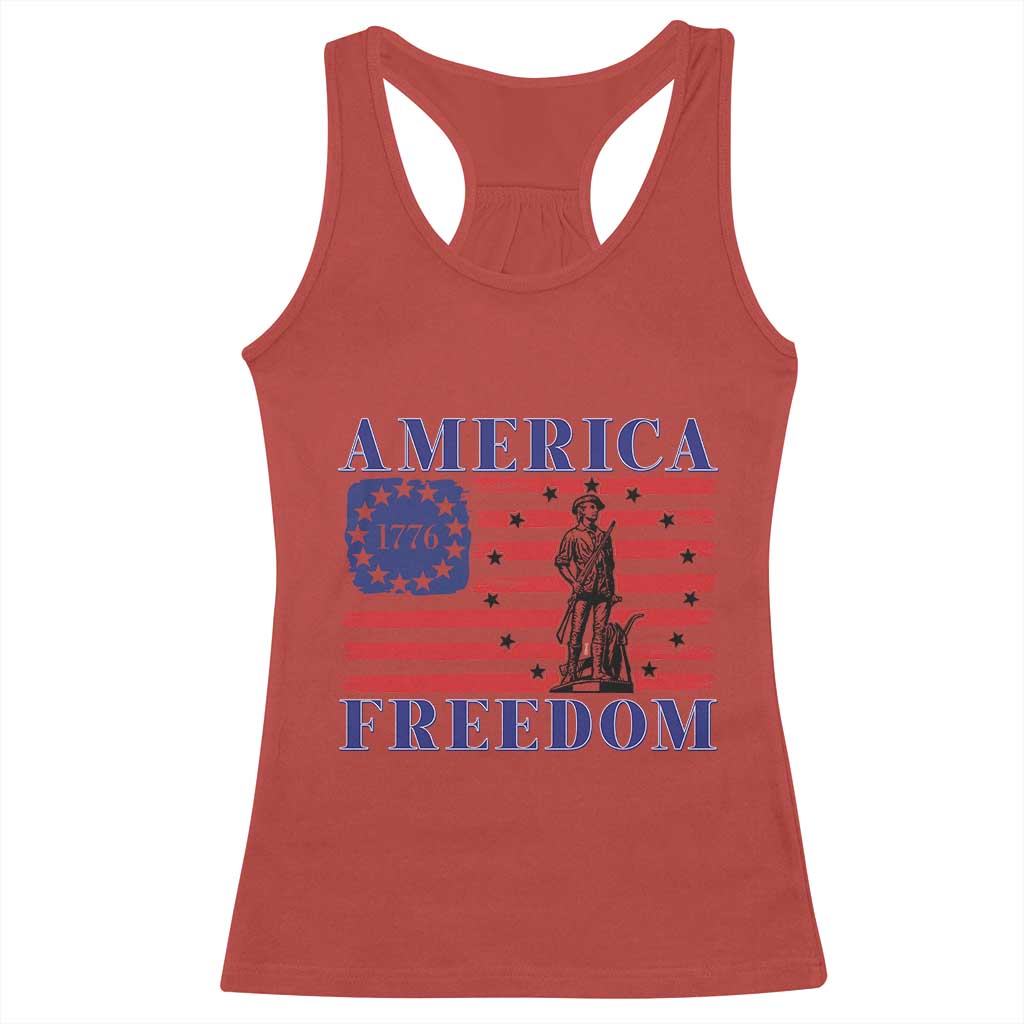 America Freedom 1776 Revolutionary War Racerback Tank Top Minuteman Betsy Ross Flag Patriotic History