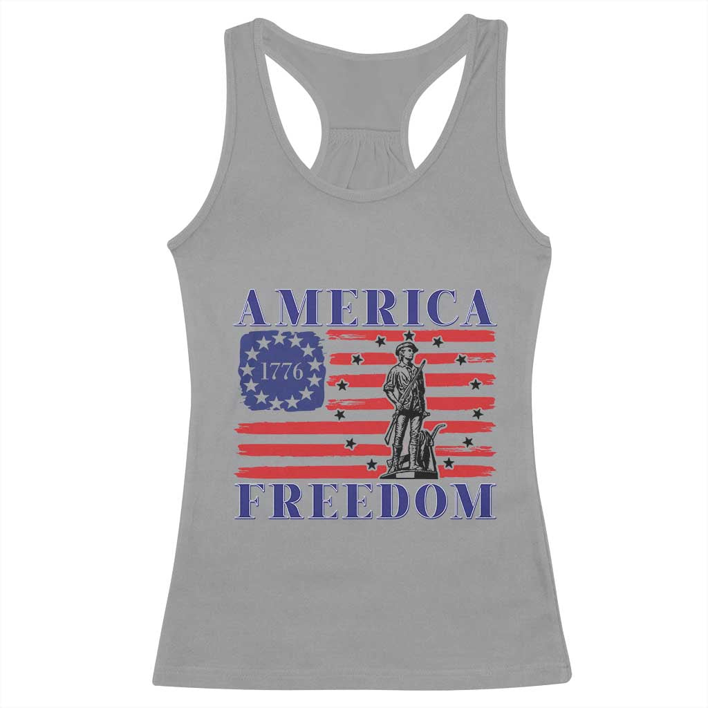 America Freedom 1776 Revolutionary War Racerback Tank Top Minuteman Betsy Ross Flag Patriotic History