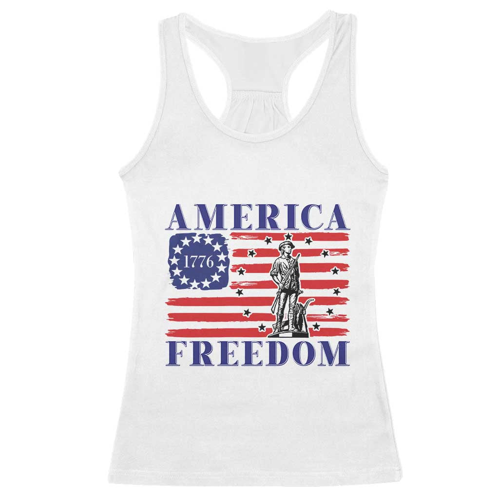 America Freedom 1776 Revolutionary War Racerback Tank Top Minuteman Betsy Ross Flag Patriotic History