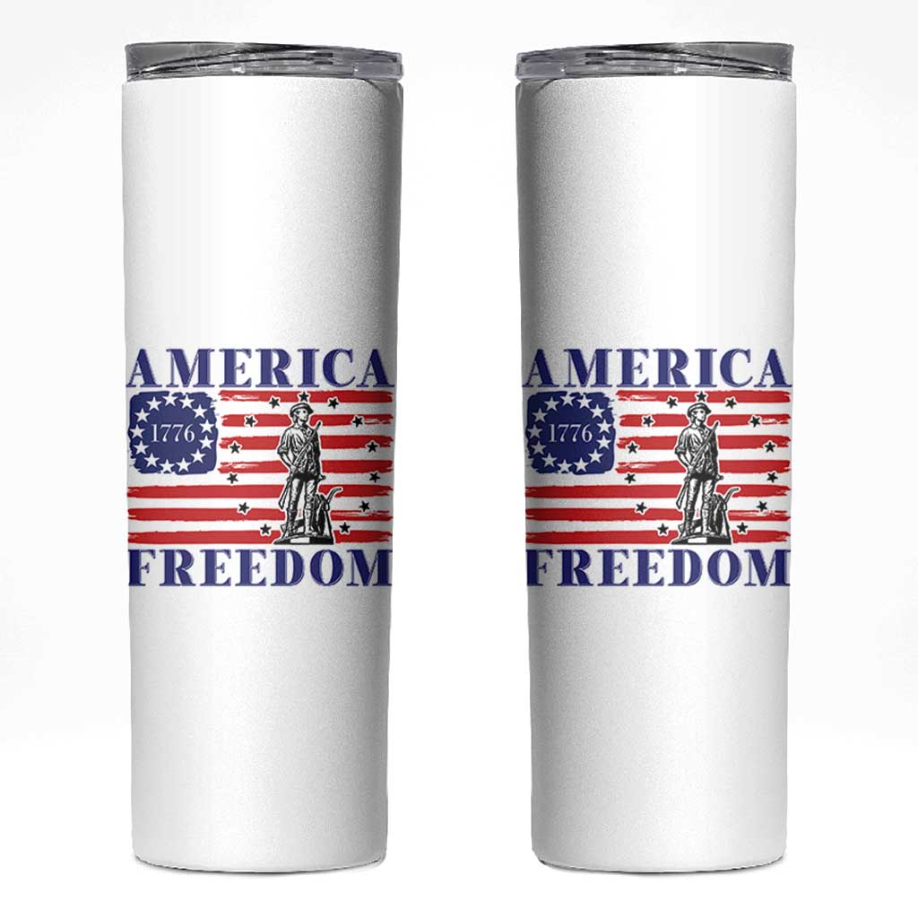 America Freedom 1776 Revolutionary War Skinny Tumbler Minuteman Betsy Ross Flag Patriotic History