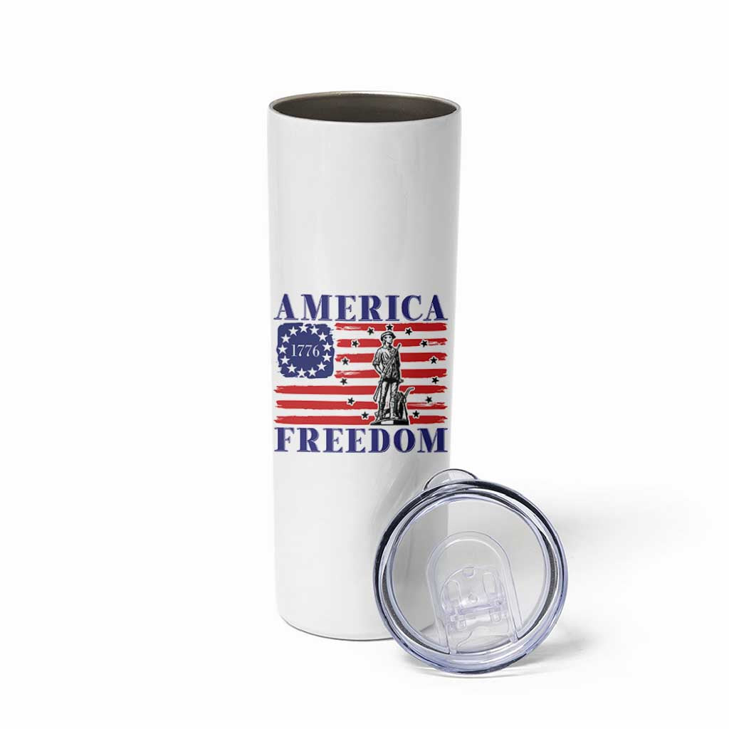 America Freedom 1776 Revolutionary War Skinny Tumbler Minuteman Betsy Ross Flag Patriotic History