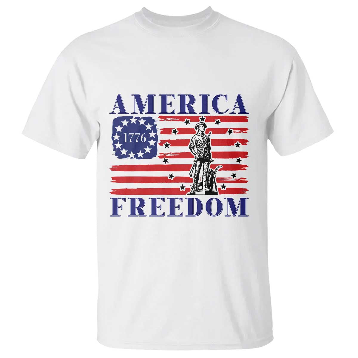 America Freedom 1776 Revolutionary War T Shirt Minuteman Betsy Ross Flag Patriotic History