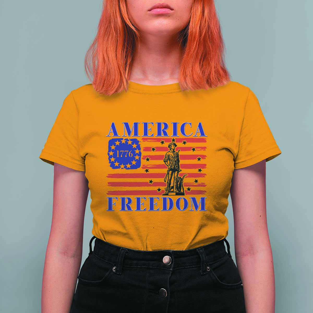 America Freedom 1776 Revolutionary War T Shirt For Women Minuteman Betsy Ross Flag Patriotic History