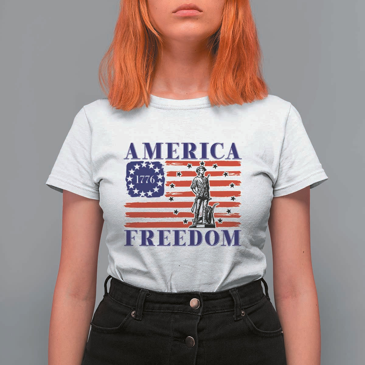 America Freedom 1776 Revolutionary War T Shirt For Women Minuteman Betsy Ross Flag Patriotic History