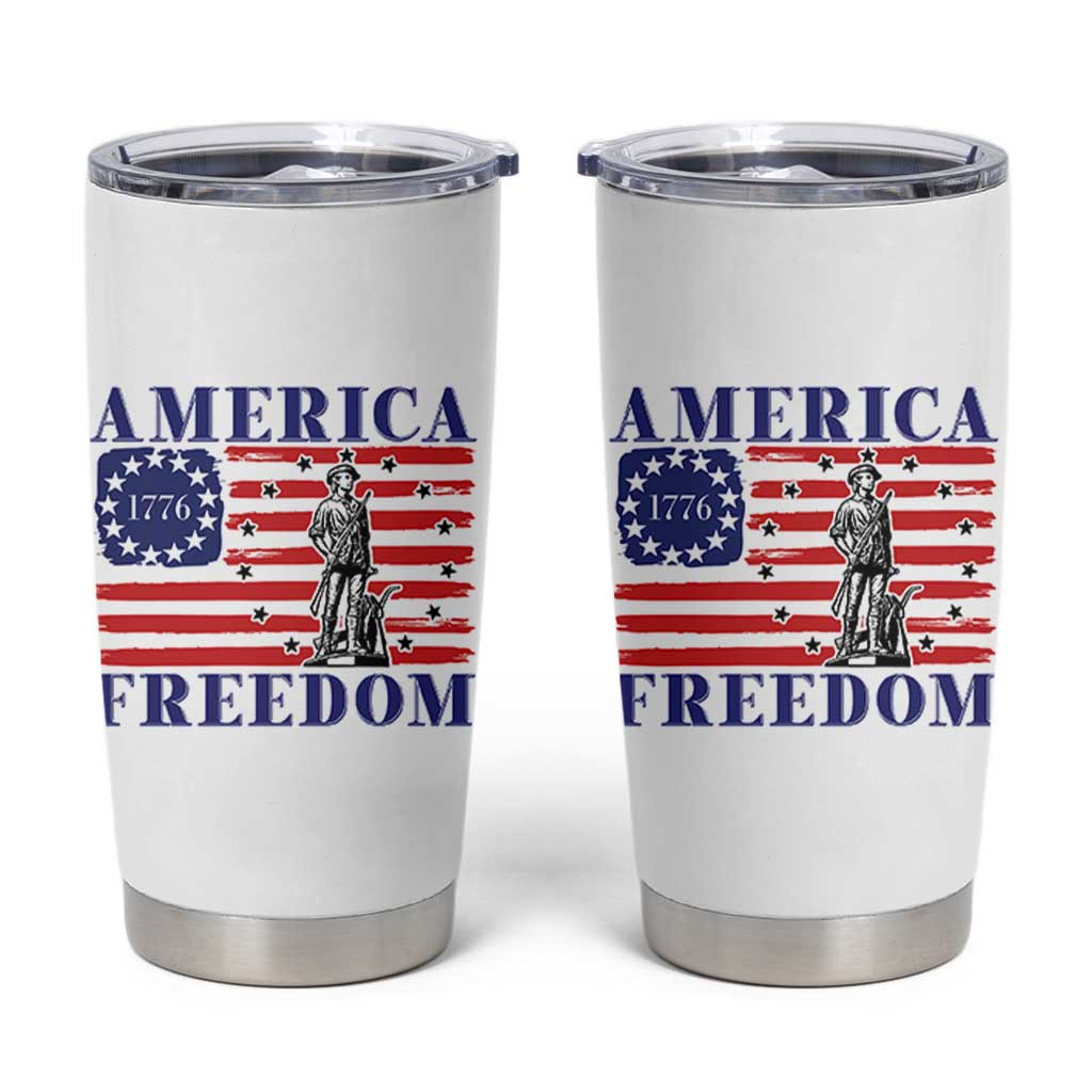 America Freedom 1776 Revolutionary War Tumbler Cup Minuteman Betsy Ross Flag Patriotic History