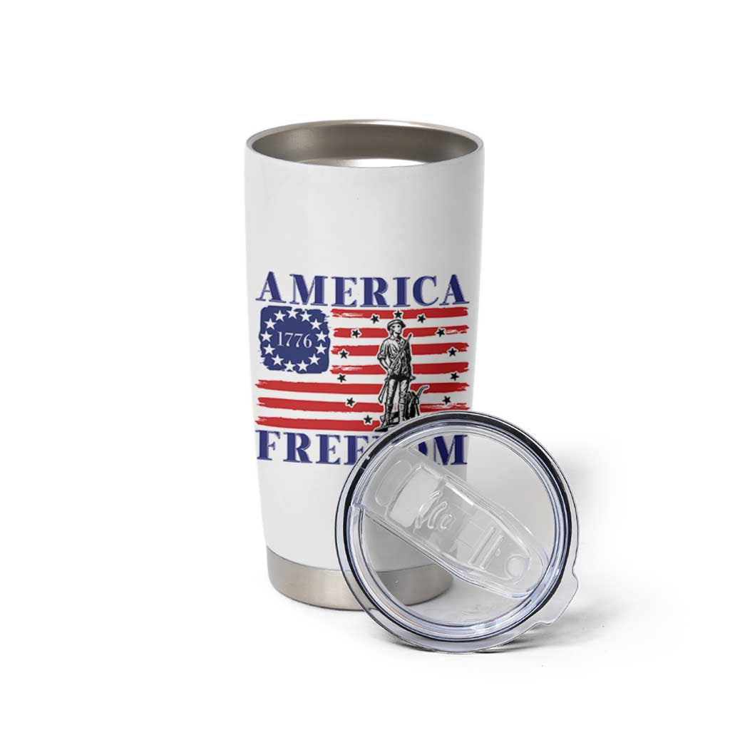 America Freedom 1776 Revolutionary War Tumbler Cup Minuteman Betsy Ross Flag Patriotic History