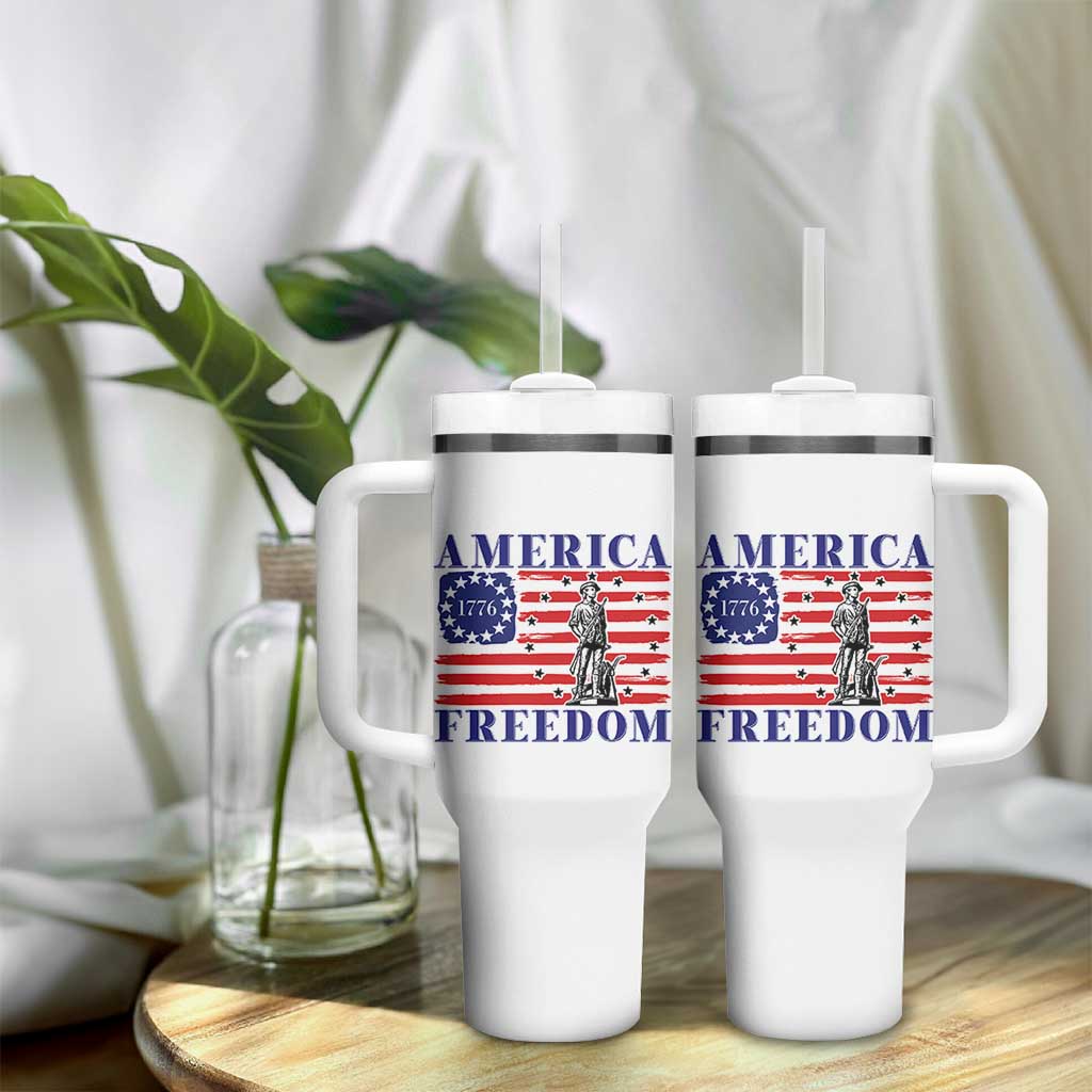 America Freedom 1776 Revolutionary War Tumbler With Handle Minuteman Betsy Ross Flag Patriotic History