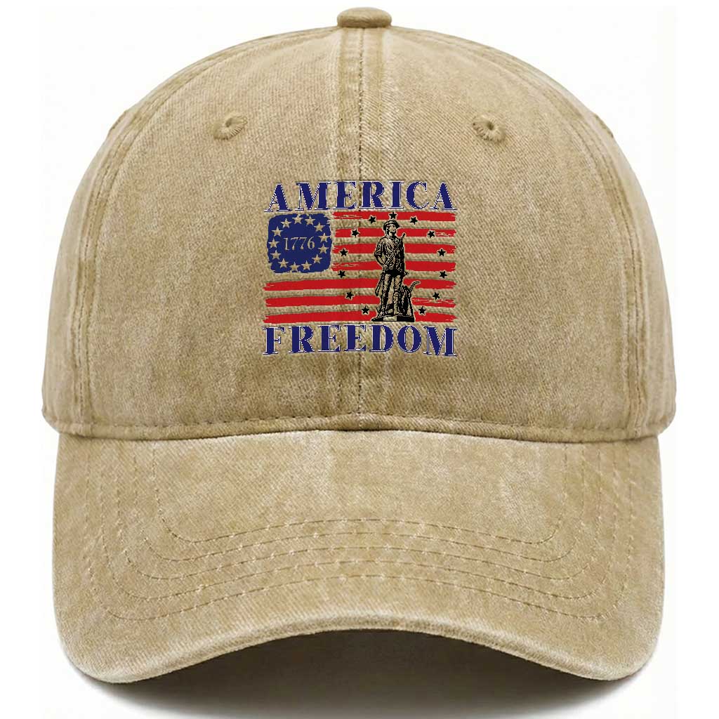 America Freedom 1776 Revolutionary War Washed Cotton Baseball Cap Minuteman Betsy Ross Flag Patriotic History