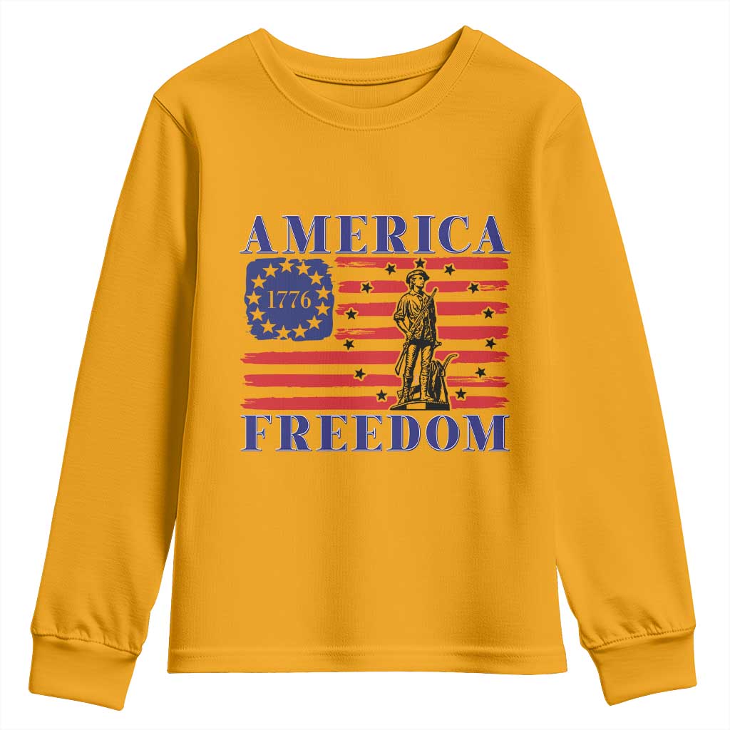 America Freedom 1776 Revolutionary War Youth Sweatshirt Minuteman Betsy Ross Flag Patriotic History