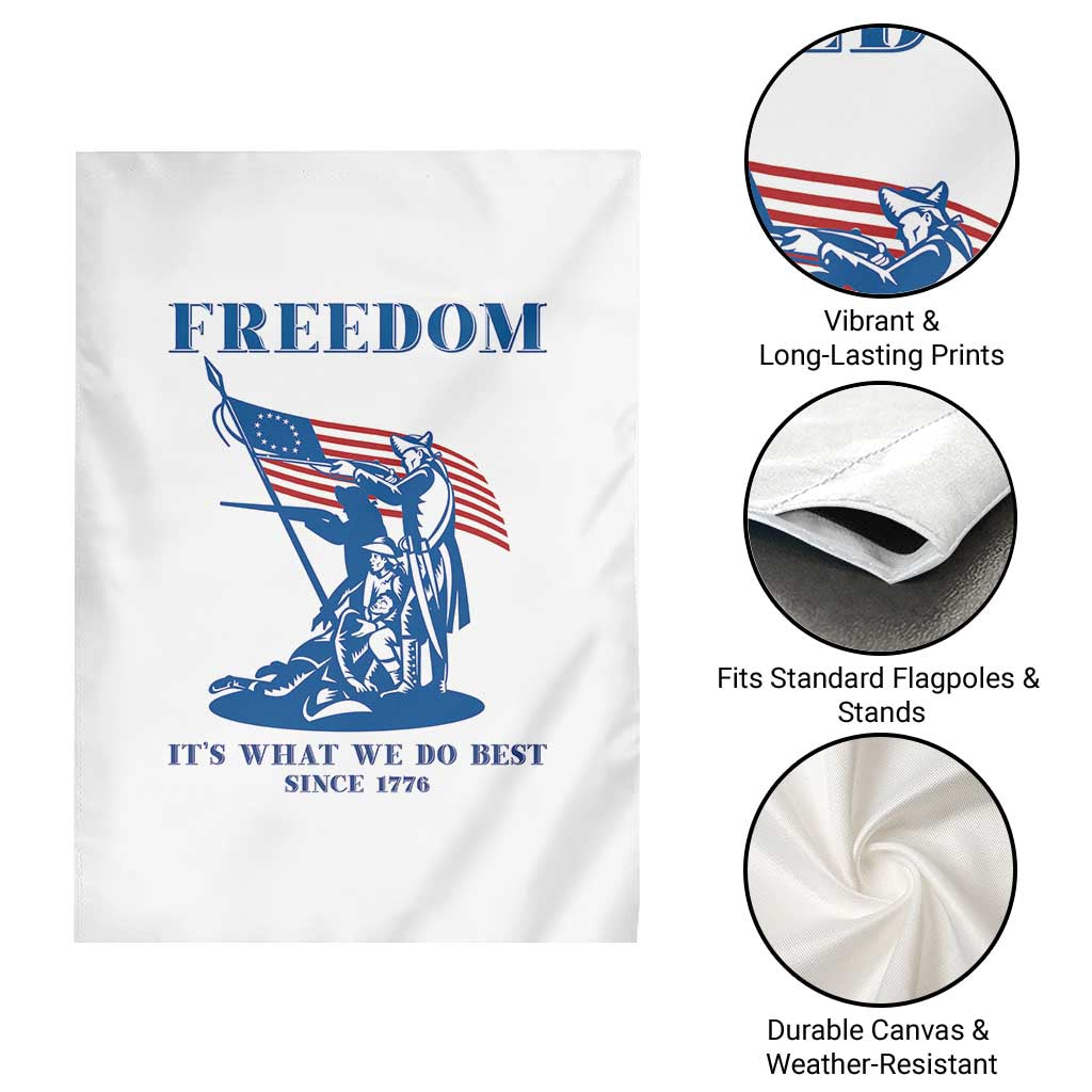 Freedom It’s What We Do Best Since 1776 Garden Flag Revolutionary War Patriot Battle Scene